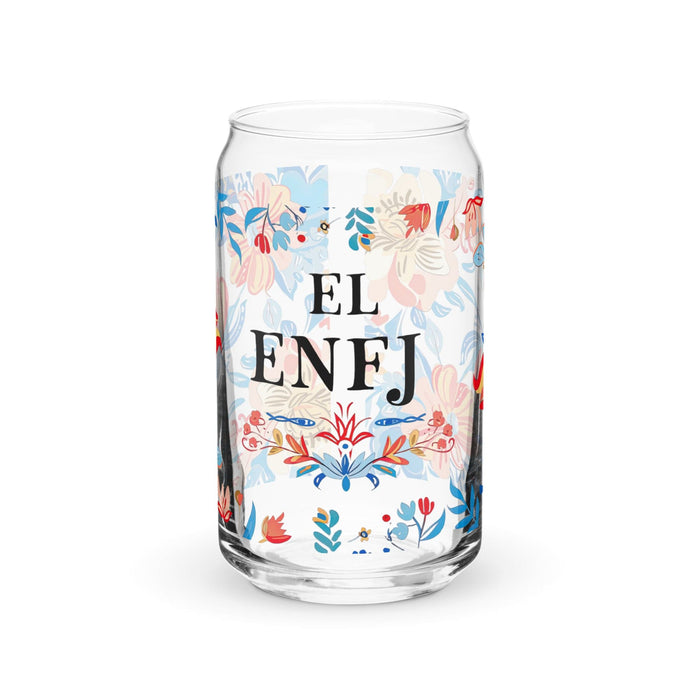 El Enfj Pièce d'art exclusive en verre en forme de canette Bureau à domicile Travail Tasse cadeau de fierté espagnole mexicaine Verre de calligraphie unique en son genre | E1