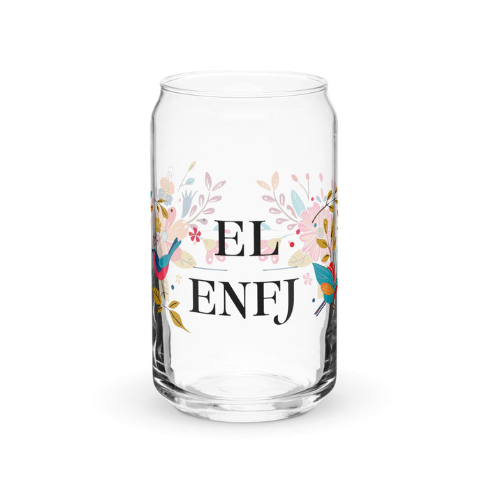 El Enfj Pièce d'art exclusive en verre en forme de canette Bureau à domicile Travail Tasse cadeau de fierté espagnole mexicaine Verre de calligraphie unique en son genre | E11