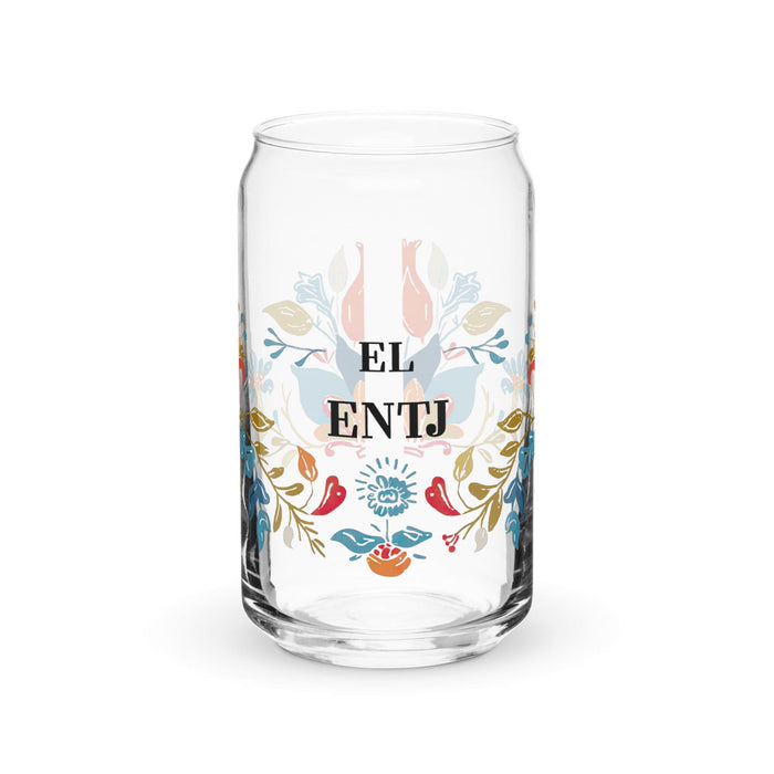 El Entj Exclusive Art Piece Can-Shaped Glass Home Office Work Mexican Spanish Pride Gift Cup One-Of-A-Kind Calligraphy Glass | E2