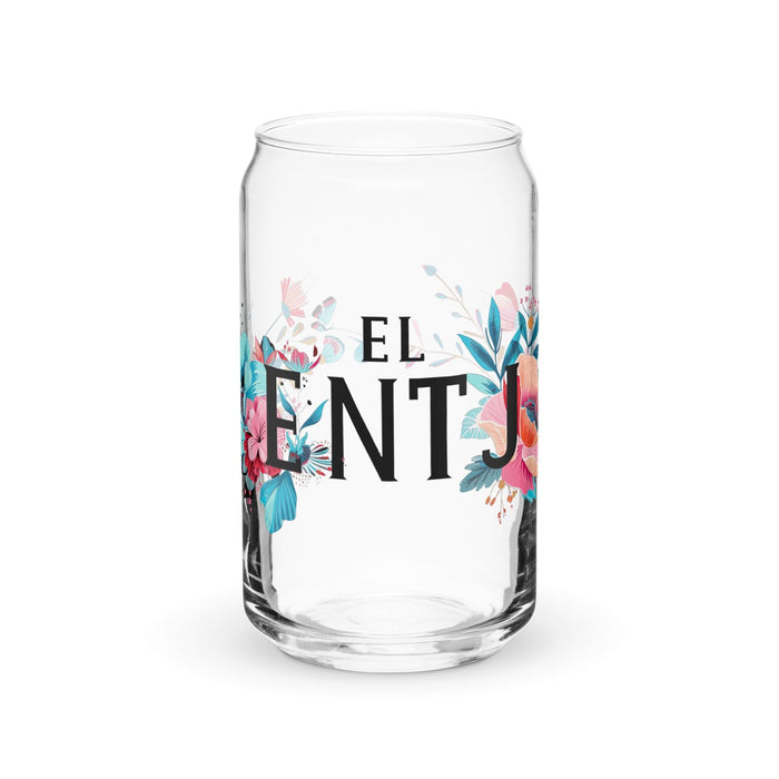 El Entj Exclusive Art Piece Can-Shaped Glass Home Office Work Mexican Spanish Pride Gift Cup One-Of-A-Kind Calligraphy Glass | E7