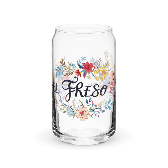 Pieza de arte exclusiva de El Freso, vaso de vidrio con forma de lata para el hogar, la oficina, el trabajo, el orgullo mexicano y español, vaso de vidrio con caligrafía única en su tipo | E12