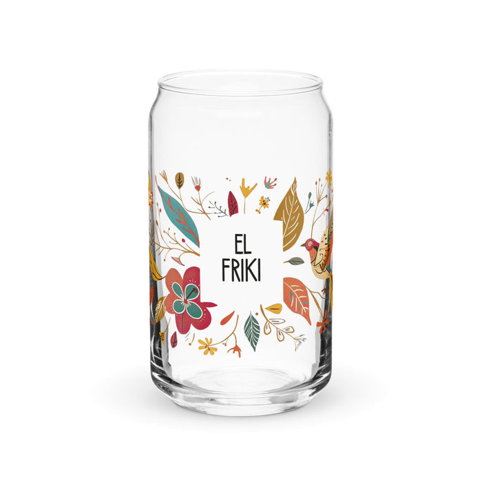 Pieza de arte exclusiva de El Friki, vaso de vidrio con forma de lata, regalo para el hogar, la oficina, el trabajo, el orgullo mexicano, vaso de vidrio con caligrafía única en su tipo | E13