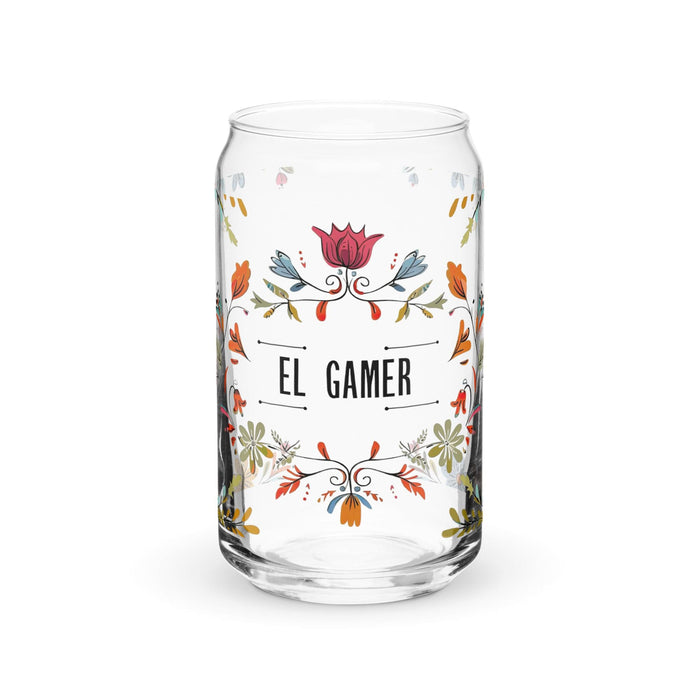 Pieza de arte exclusiva de El Gamer, vaso de vidrio con forma de lata para el hogar, la oficina, el trabajo, el orgullo mexicano, vaso de regalo, vaso de caligrafía único en su tipo | E10