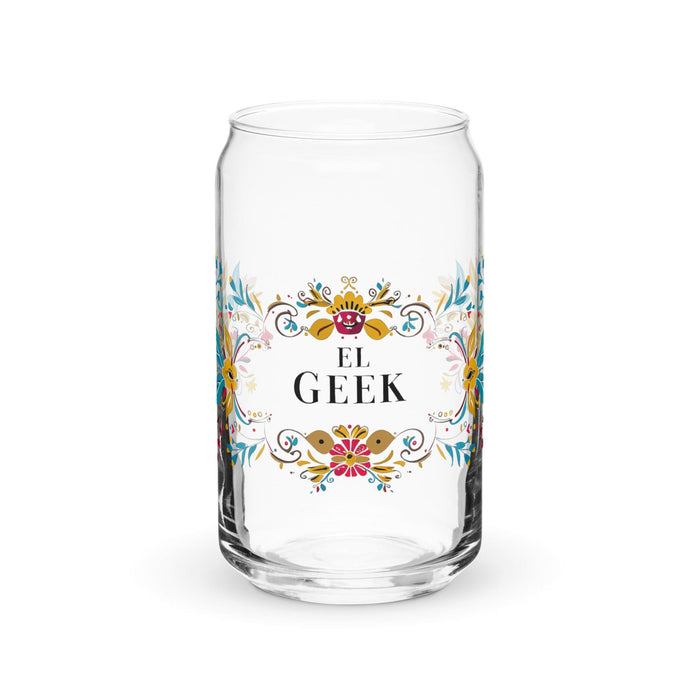 El Geek Exclusive Art Piece Can-Shaped Glass Home Office Work Mexican Spanish Pride Gift Cup One-Of-A-Kind Calligraphy Glass | E4