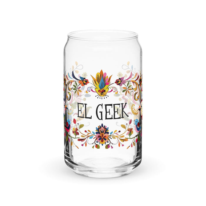 El Geek Exclusive Art Piece Can-Shaped Glass Home Office Work Mexican Spanish Pride Gift Cup One-Of-A-Kind Calligraphy Glass | E7