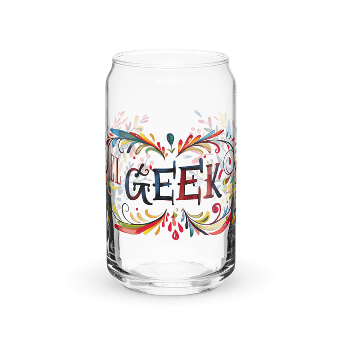 Pieza de arte exclusiva de El Geek, taza de vidrio con forma de lata para el hogar, la oficina, el trabajo, el orgullo mexicano, el regalo, un vaso de vidrio con caligrafía único en su tipo | E9