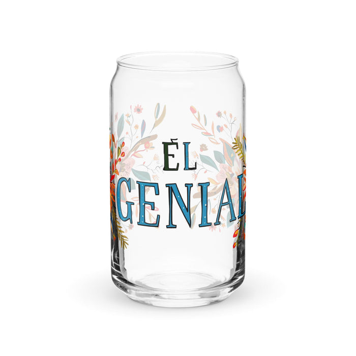 El Genial - Pieza de arte exclusiva en forma de lata de vidrio para el hogar, la oficina, el trabajo, el orgullo mexicano, taza de regalo, vaso de vidrio con caligrafía única en su tipo | E17