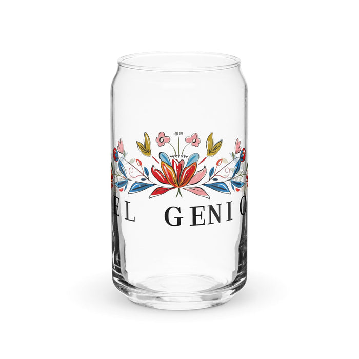 El Genio Exclusive Art Piece Can-Shaped Glass Home Office Work Mexican Spanish Pride Gift Cup One-Of-A-Kind Calligraphy Glass | E1