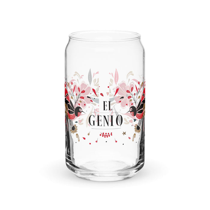 Pieza de arte exclusiva de El Genio, vaso de vidrio con forma de lata para el hogar, la oficina, el trabajo, el orgullo mexicano, el regalo, vaso de vidrio con caligrafía única en su tipo | E3