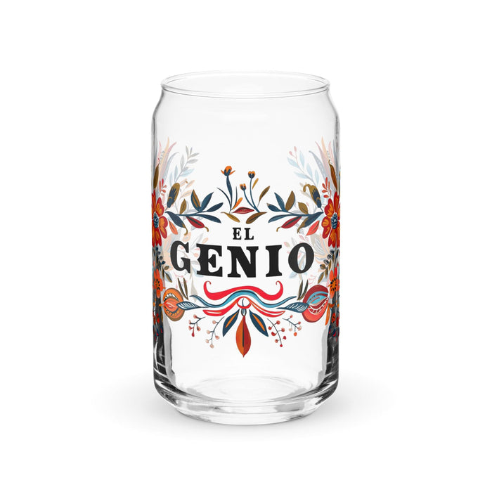 Pieza de arte exclusiva de El Genio, vaso de vidrio con forma de lata para el hogar, la oficina, el trabajo, el orgullo mexicano, el regalo, vaso de vidrio con caligrafía única en su tipo | E20