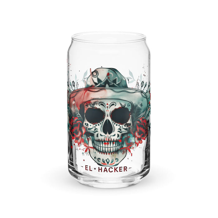 Pieza de arte exclusiva de El Hacker, vaso de vidrio con forma de lata para el hogar, la oficina, el trabajo, el orgullo mexicano, el regalo, vaso de vidrio con caligrafía única en su tipo | E7