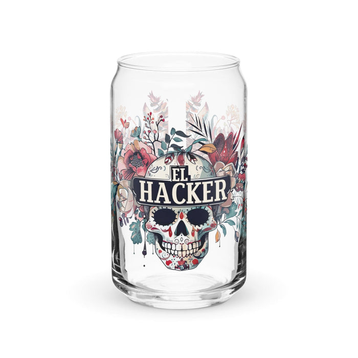 Pieza de arte exclusiva de El Hacker, vaso de vidrio con forma de lata para el hogar, la oficina, el trabajo, el orgullo mexicano, el regalo, vaso de vidrio con caligrafía único en su tipo | E8