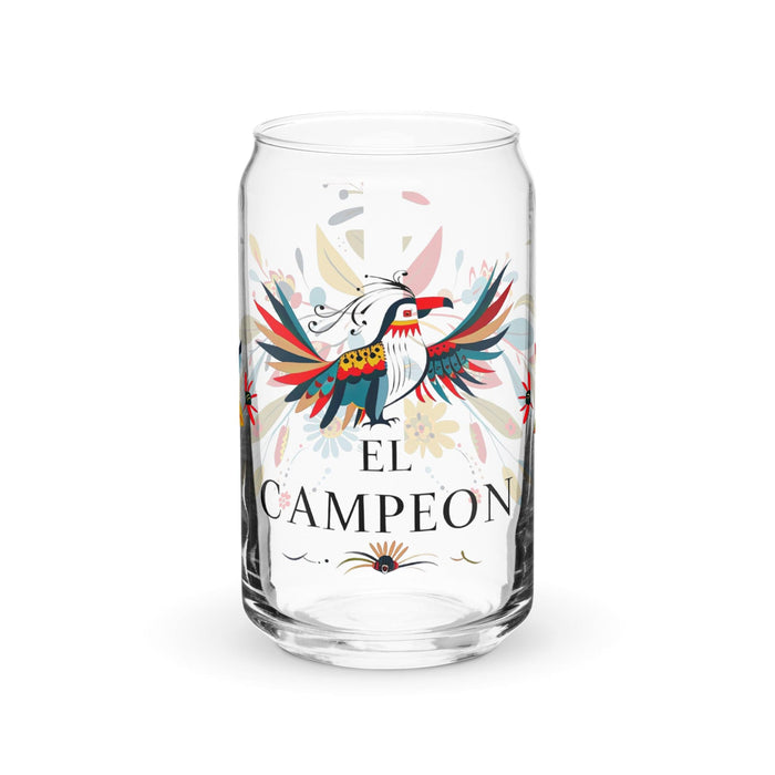 Campeón Exclusive Art Piece Can-Shaped Glass Home Office Work Mexican Spanish Pride Gift Cup One-Of-A-Kind Calligraphy Glass | C13