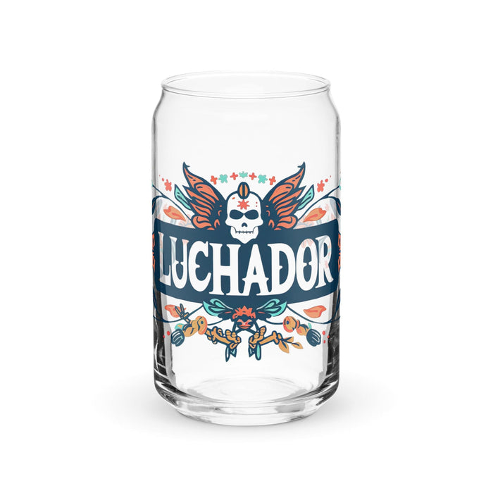 Luchador Exclusive Art Piece Can-Shaped Glass Home Office Work Mexican Spanish Pride Gift Cup One-Of-A-Kind Calligraphy Glass | L4