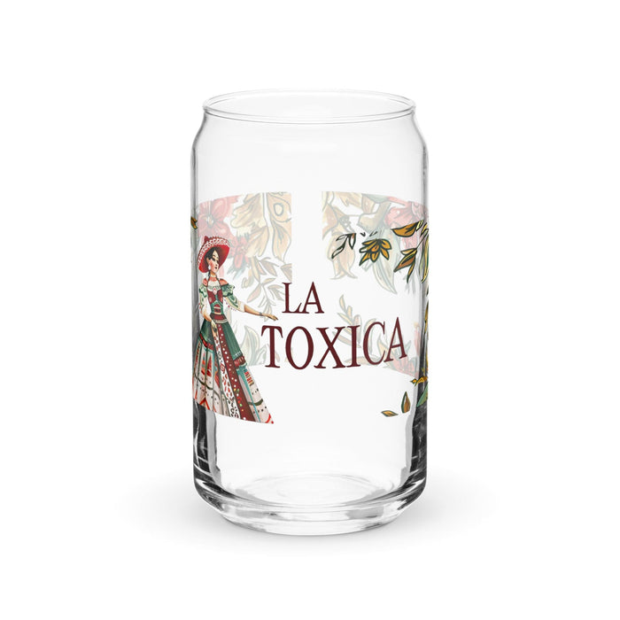 Pièce d'art exclusive La Toxica en verre en forme de canette pour la maison, le bureau, le travail, la fierté mexicaine et espagnole, tasse cadeau, verre de calligraphie unique en son genre | L10