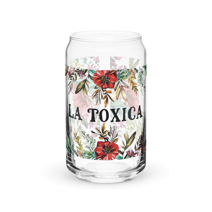 Pièce d'art exclusive La Toxica en verre en forme de canette pour la maison, le bureau, le travail, la fierté mexicaine et espagnole, tasse cadeau, verre de calligraphie unique en son genre | L15