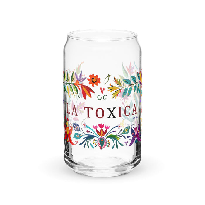 Pieza de arte exclusiva de La Toxica, vaso de vidrio con forma de lata, regalo para el hogar, la oficina, el trabajo, el orgullo mexicano y español, vaso de vidrio con caligrafía única en su tipo | L16