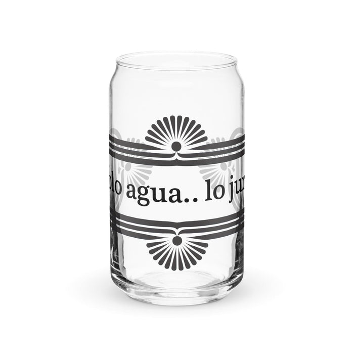 Solo Agua Lo Juro Exclusive Art Piece Can-Shaped Glass Home Office Work Mexican Spanish Pride Gift Cup One-Of-A-Kind Calligraphy Glass | S35