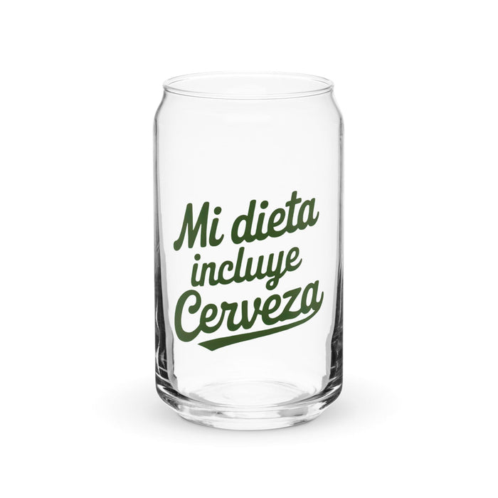 Mi Dieta Incluye Cerveza Exclusive Art Piece Can-Shaped Glass Home Office Work Mexican Spanish Pride Gift Cup One-Of-A-Kind Calligraphy Glass | M16