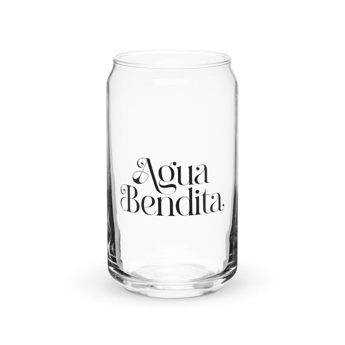 Agua Bendita Exclusive Art Piece Can-Shaped Glass Home Office Work Mexican Spanish Pride Gift Cup One-Of-A-Kind Calligraphy Glass | A21