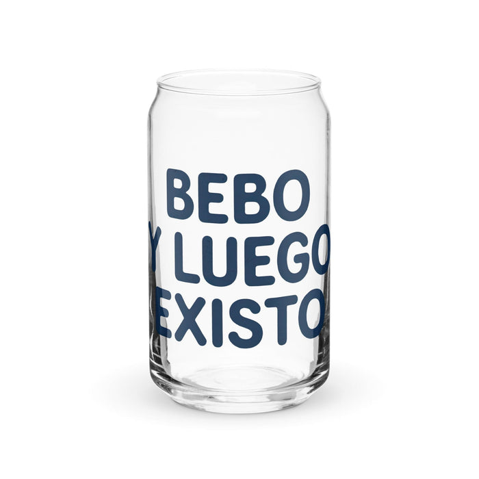 Bebo Y Luego Existo Exclusive Art Piece Can-Shaped Glass Home Office Work Mexican Spanish Pride Gift Cup One-Of-A-Kind Calligraphy Glass | B10