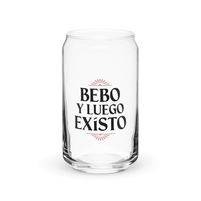 Bebo Y Luego Existo Exclusive Art Piece Can-Shaped Glass Home Office Work Mexican Spanish Pride Gift Cup One-Of-A-Kind Calligraphy Glass | B19