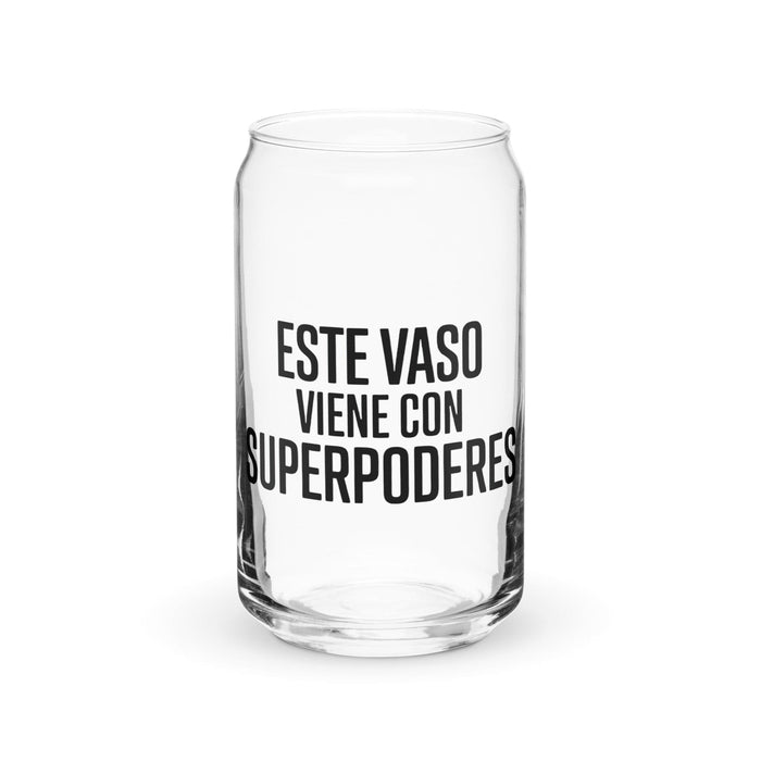 Este Vaso Viene Con Superpoderes Exclusive Art Piece Can-Shaped Glass Home Office Work Mexican Spanish Pride Gift Cup One-Of-A-Kind Calligraphy Glass | E3