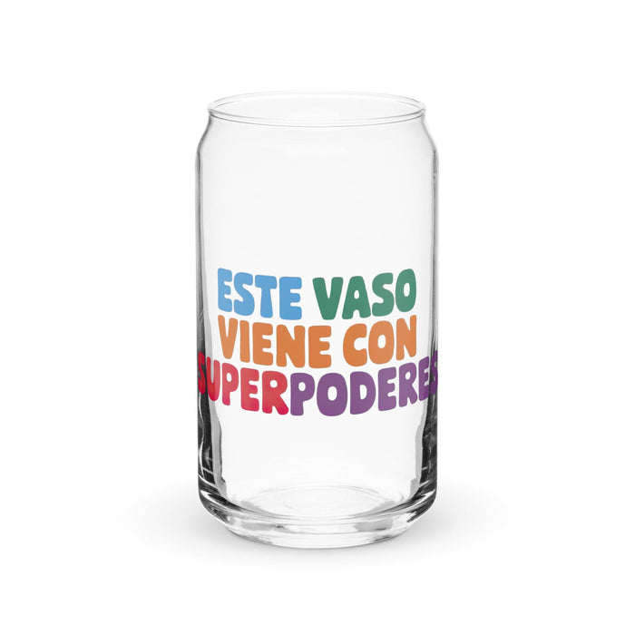 Este Vaso Viene Con Superpoderes Exclusive Art Piece Can-Shaped Glass Home Office Work Mexican Spanish Pride Gift Cup One-Of-A-Kind Calligraphy Glass | E8