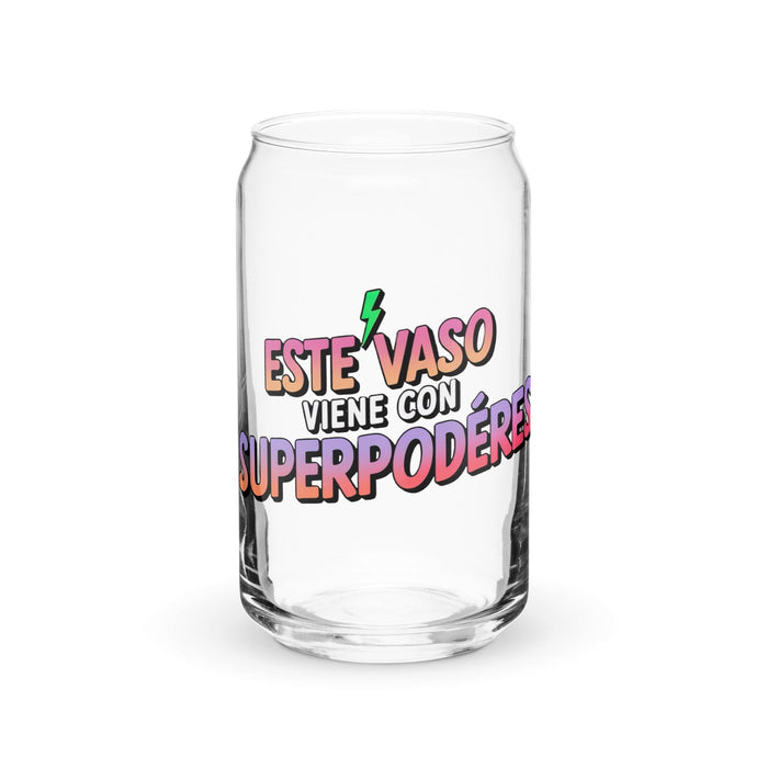 Este Vaso Viene Con Superpoderes Exclusive Art Piece Can-Shaped Glass Home Office Work Mexican Spanish Pride Gift Cup One-Of-A-Kind Calligraphy Glass | E9