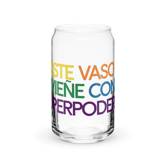 Este Vaso Viene Con Superpoderes Exclusive Art Piece Can-Shaped Glass Home Office Work Mexican Spanish Pride Gift Cup One-Of-A-Kind Calligraphy Glass | E19