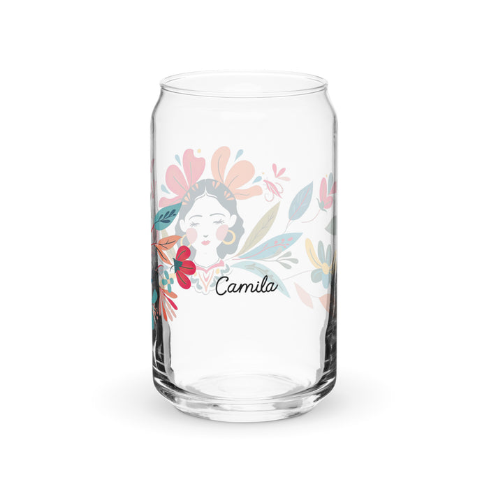 Camila Exclusive Name Art Piece Can-Shaped Glass Home Office Work Mexican Spanish Pride Gift Cup One-Of-A-Kind Calligraphy Glass | C21