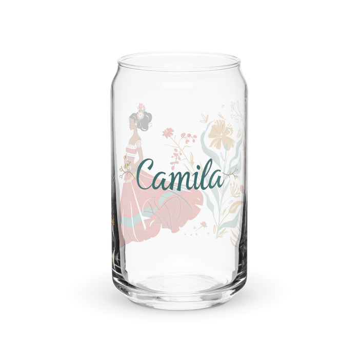 Camila Exclusive Name Art Piece Can-Shaped Glass Home Office Work Mexican Spanish Pride Gift Cup One-Of-A-Kind Calligraphy Glass | C22