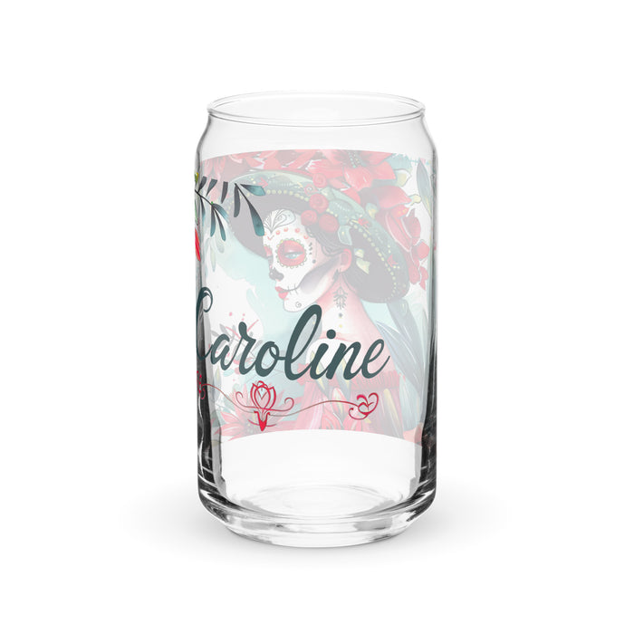 Caroline Exclusive Name Art Piece Can-Shaped Glass Home Office Work Mexican Spanish Pride Gift Cup One-Of-A-Kind Calligraphy Glass | C6