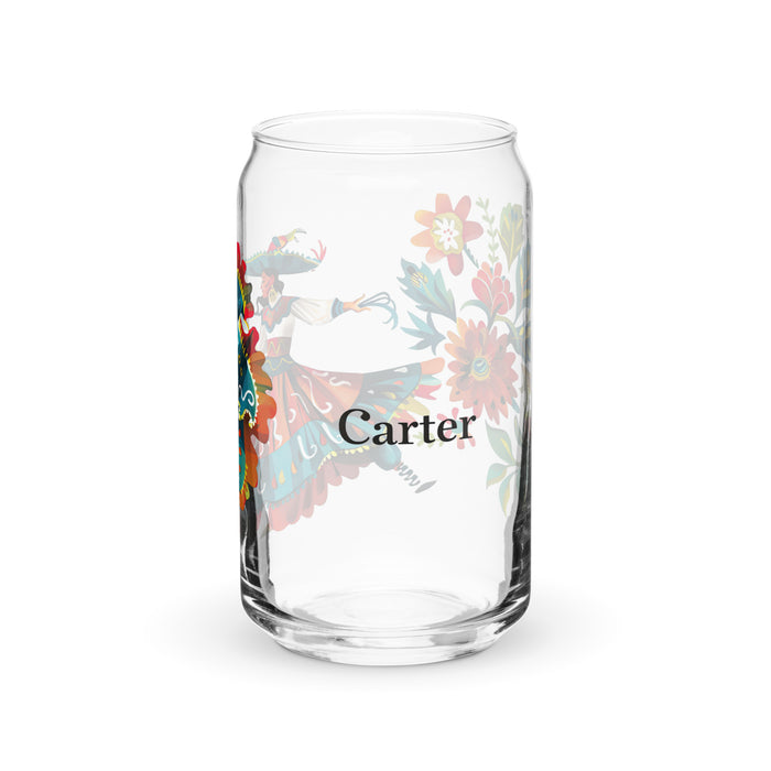 Carter Exclusive Name Art Piece Can-Shaped Glass Home Office Work Mexican Spanish Pride Gift Cup One-Of-A-Kind Calligraphy Glass | C23