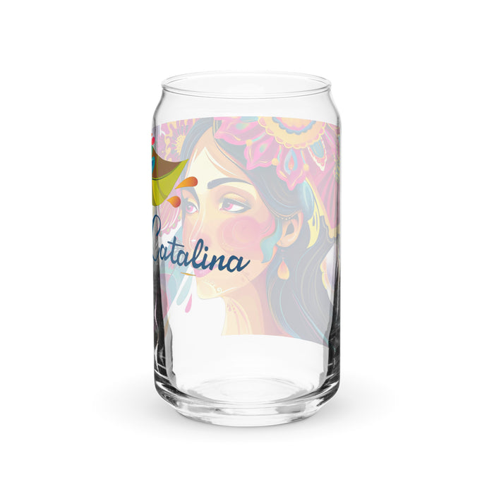 Catalina Exclusive Name Art Piece Can-Shaped Glass Home Office Work Mexican Spanish Pride Gift Cup One-Of-A-Kind Calligraphy Glass | C20