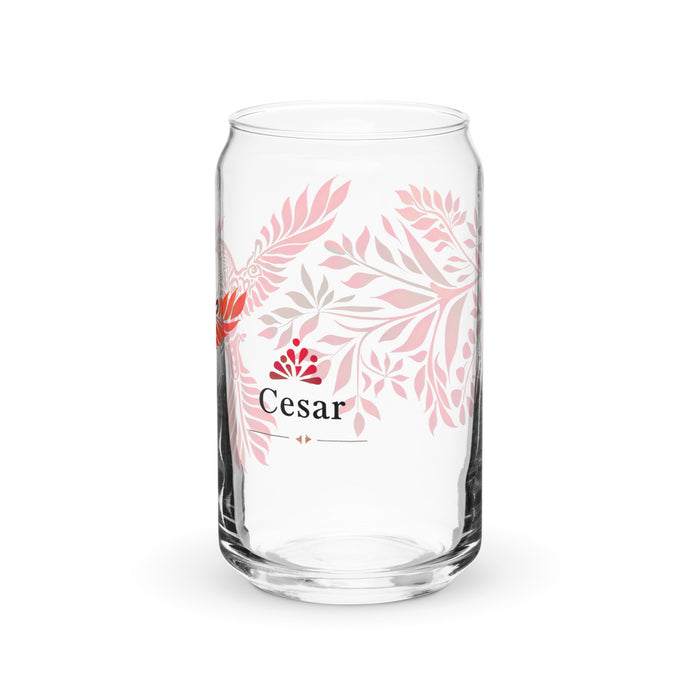 César Exclusive Name Art Piece Can-Shaped Glass Home Office Work Mexican Spanish Pride Gift Cup One-Of-A-Kind Calligraphy Glass | C20