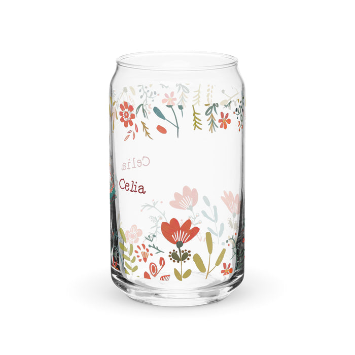 Celia Exclusive Name Art Piece Can-Shaped Glass Home Office Work Mexican Spanish Pride Gift Cup One-Of-A-Kind Calligraphy Glass | C24