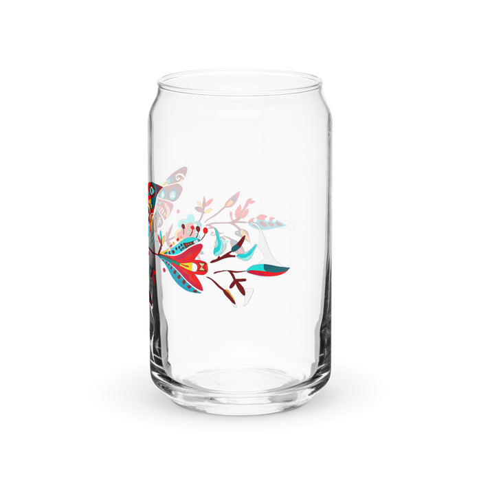 El Piscis Exclusive Art Piece Can-Shaped Glass Home Office Work Mexican Spanish Pride Gift Cup One-Of-A-Kind Calligraphy Glass | E3