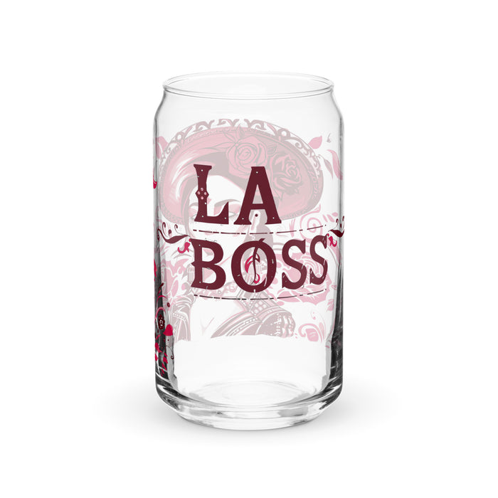 La Boss Exclusive Art Piece Can-Shaped Glass Home Office Work Mexican Spanish Pride Gift Cup One-Of-A-Kind Calligraphy Glass | L7