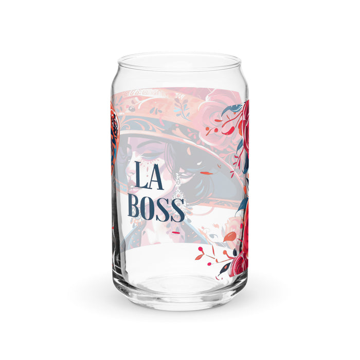 La Boss Exclusive Art Piece Can-Shaped Glass Home Office Work Mexican Spanish Pride Gift Cup One-Of-A-Kind Calligraphy Glass | L16