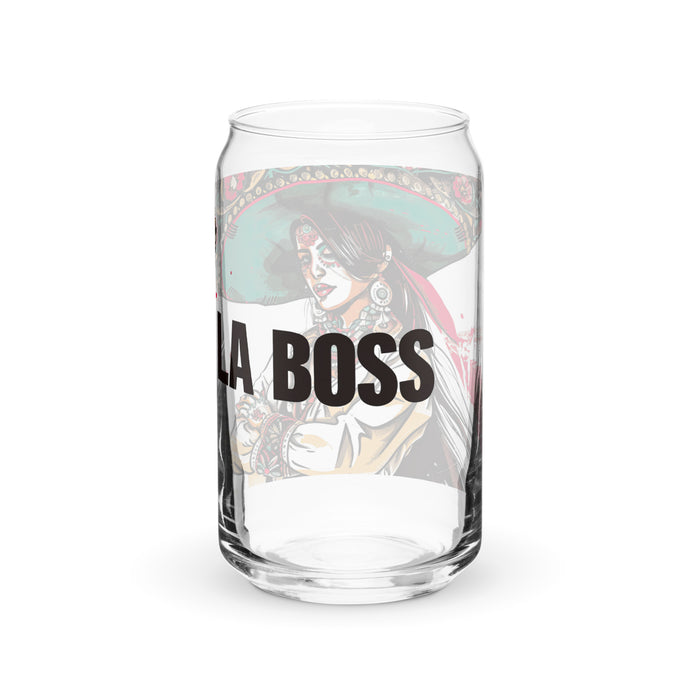 La Boss Exclusive Art Piece Can-Shaped Glass Home Office Work Mexican Spanish Pride Gift Cup One-Of-A-Kind Calligraphy Glass | L22