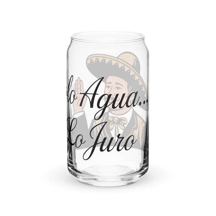 Solo Agua Lo Juro Exclusive Art Piece Can-Shaped Glass Home Office Work Mexican Spanish Pride Gift Cup One-Of-A-Kind Calligraphy Glass | S16