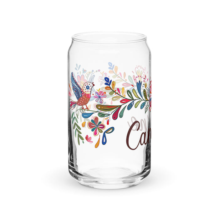 Caroline Exclusive Name Art Piece Can-Shaped Glass Home Office Work Mexican Spanish Pride Gift Cup One-Of-A-Kind Calligraphy Glass | C12