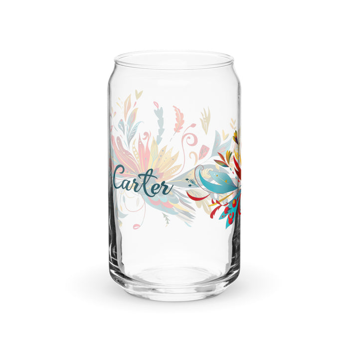 Carter Exclusive Name Art Piece Can-Shaped Glass Home Office Work Mexican Spanish Pride Gift Cup One-Of-A-Kind Calligraphy Glass | C25