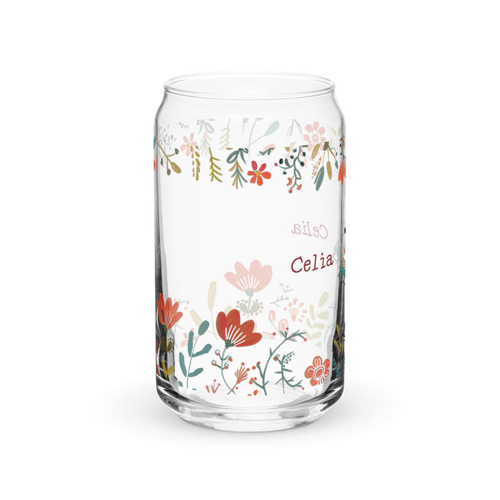 Celia Exclusive Name Art Piece Can-Shaped Glass Home Office Work Mexican Spanish Pride Gift Cup One-Of-A-Kind Calligraphy Glass | C24