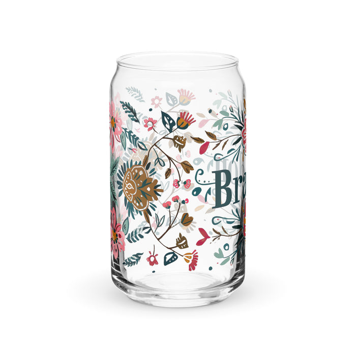 Pieza de arte exclusiva con nombre de Brandon, vaso de vidrio con forma de lata, regalo para el hogar, la oficina, el trabajo, el orgullo mexicano y español, vaso de vidrio con caligrafía único en su tipo | B8