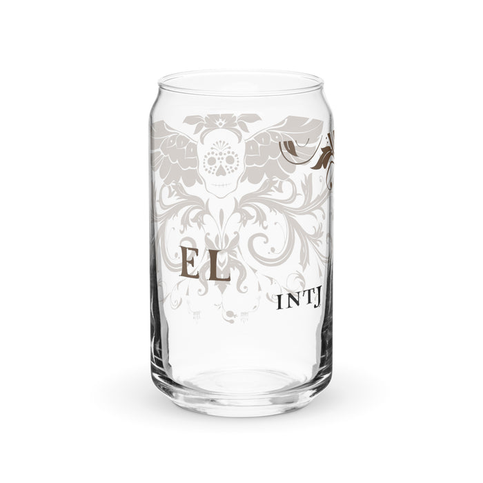 El Intj Pièce d'art exclusive en verre en forme de canette Bureau à domicile Travail Tasse cadeau de fierté espagnole mexicaine Verre de calligraphie unique en son genre | E3