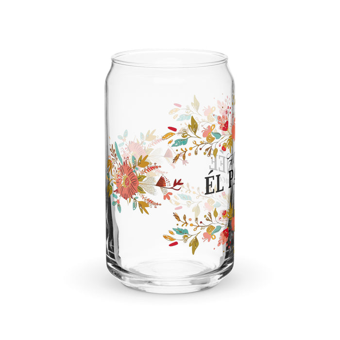 El Pawnee Exclusive Art Piece Can-Shaped Glass Home Office Work Mexican Spanish Pride Gift Cup One-Of-A-Kind Calligraphy Glass | E7