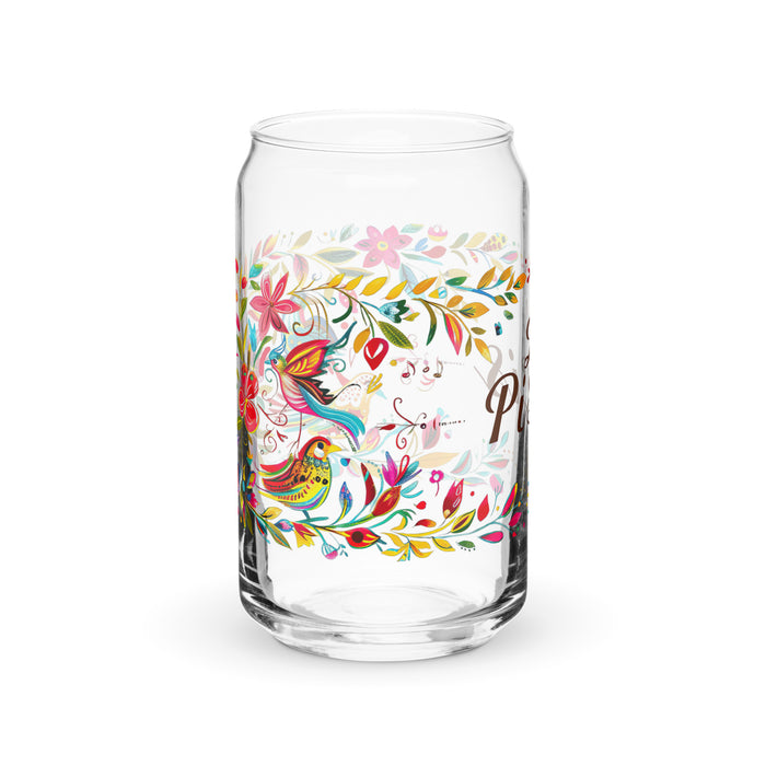 El Piscis Exclusive Art Piece Can-Shaped Glass Home Office Work Mexican Spanish Pride Gift Cup One-Of-A-Kind Calligraphy Glass | E8