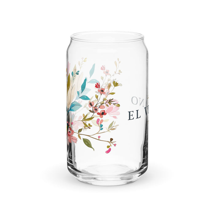 El Trendy Exclusive Art Piece Can-Shaped Glass Home Office Work Mexican Spanish Pride Gift Cup One-Of-A-Kind Calligraphy Glass | E16